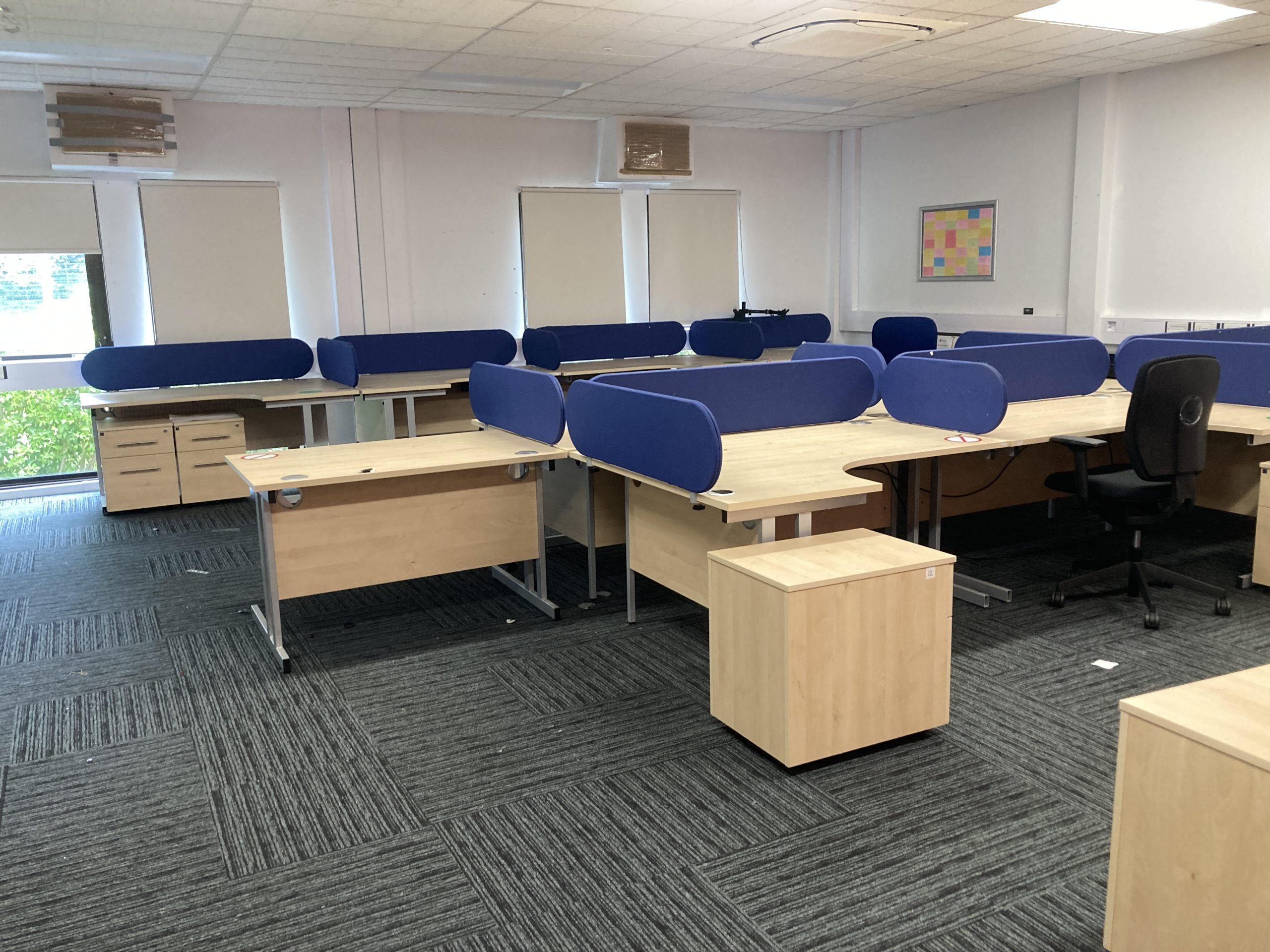 Desking and storage - x13 radius desks , x6 pedestals